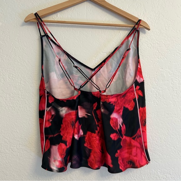 Victorias Secret Red Black Floral Crisscross Racerback Crop Camisole Size XL - Picture 2 of 4